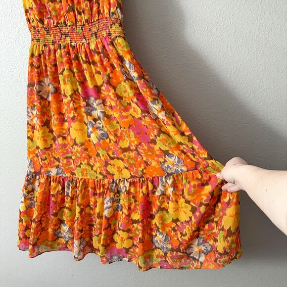 J. Crew Orange Sleeveless‎ Smocked Mock Neck Midi Dress Women's Size Medium NEW - Picture 4 of 14